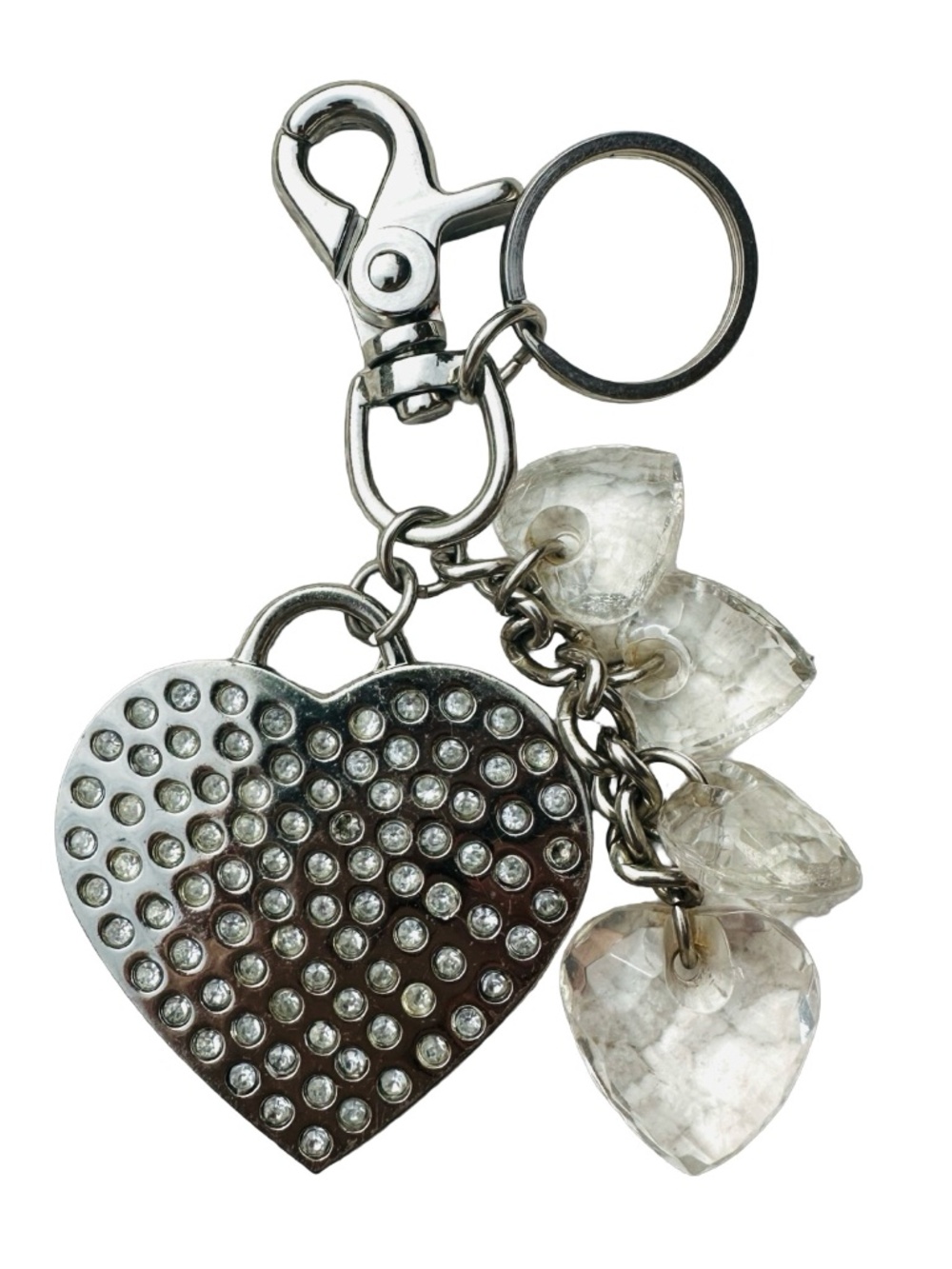KATHY VAN ZEELAND Silver-tone Five Hearts Key Chain Purse Charm 6”